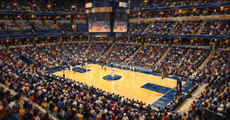 Editorial oil painting of FedExForum in Memphis.