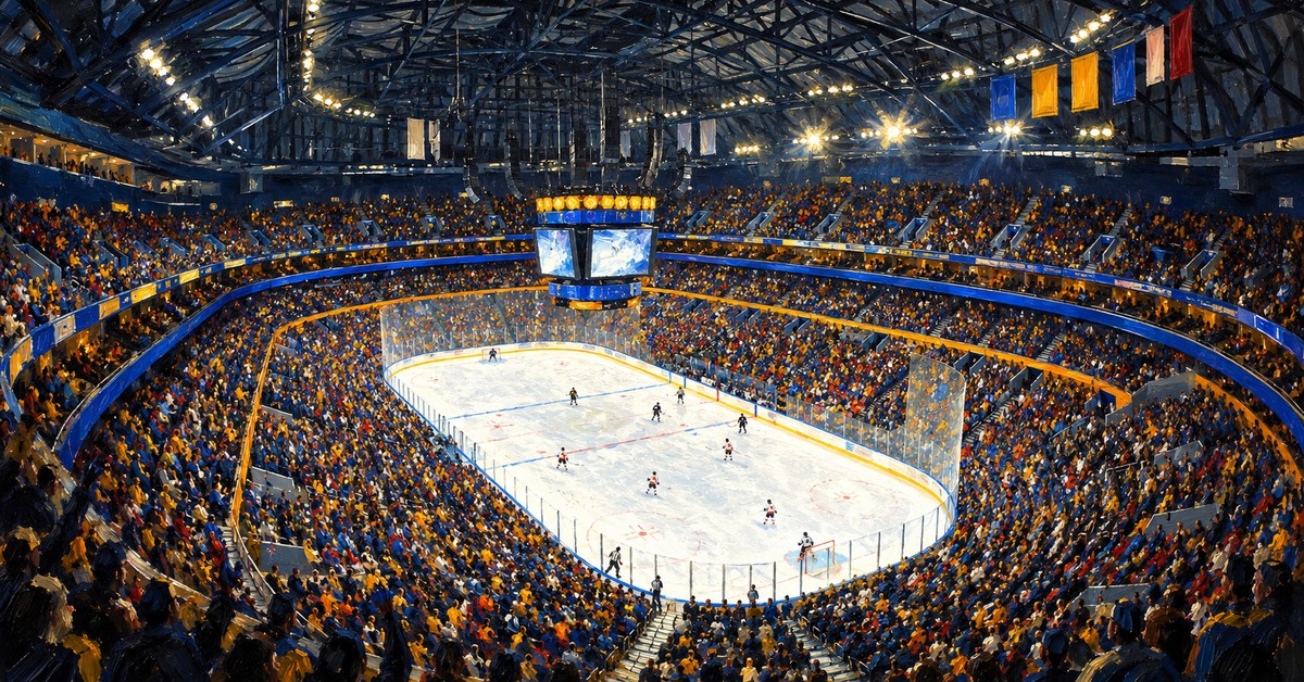 Editorial oil painting of KeyBank Center in Buffalo