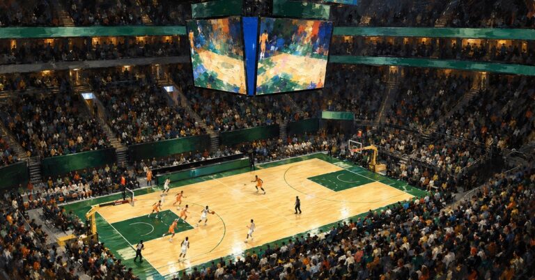 Editorial oil painting of Fiserv Forum in Milwaukee