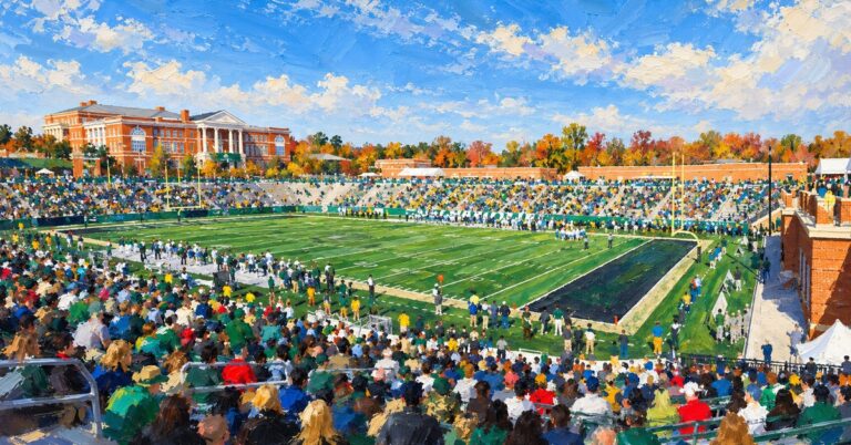 Editorial oil painting of Jerry Richardson Stadium in Charlotte