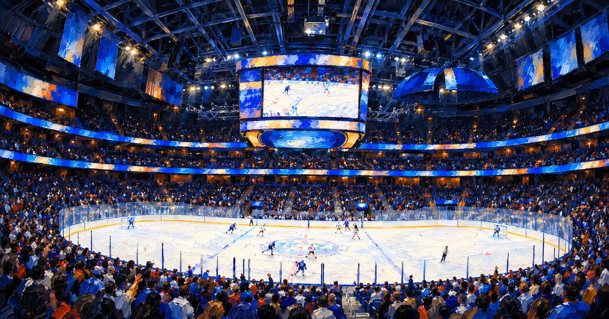 Editorial oil painting of Benchmark International Arena in Tampa
