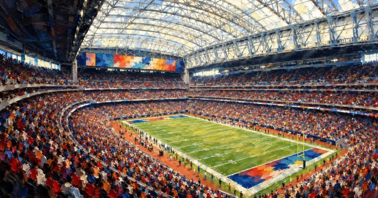 Editorial oil painting of Reliant Stadium in Houston
