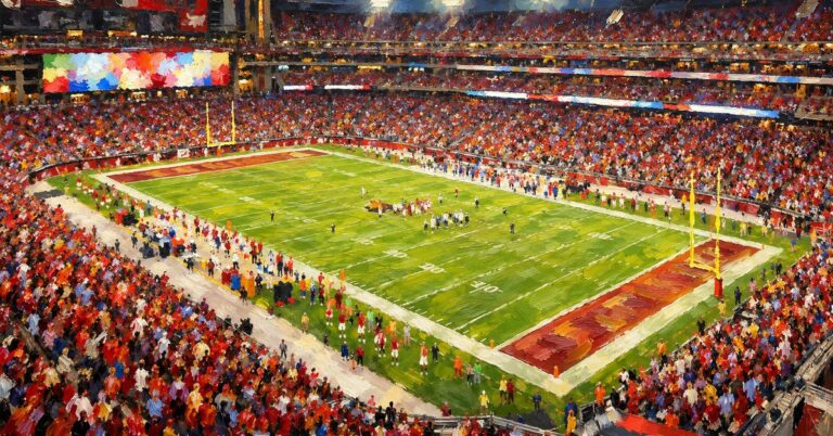 Editorial oil painting of State Farm Stadium in Glendale