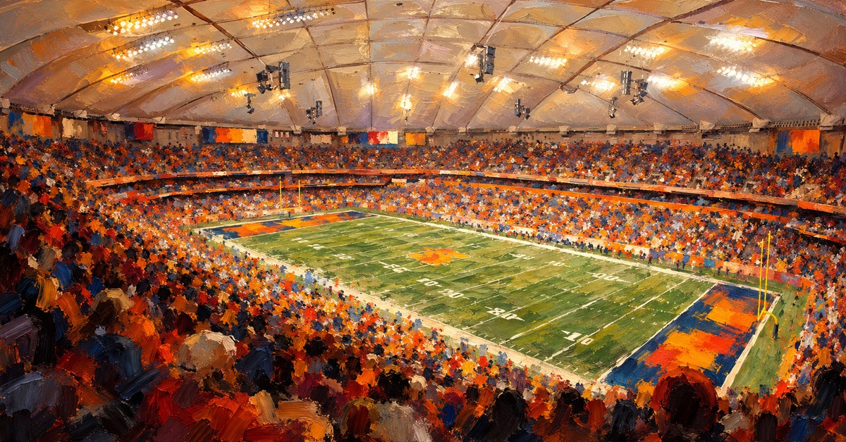 Editorial oil painting of JMA Wireless Dome in Syracuse