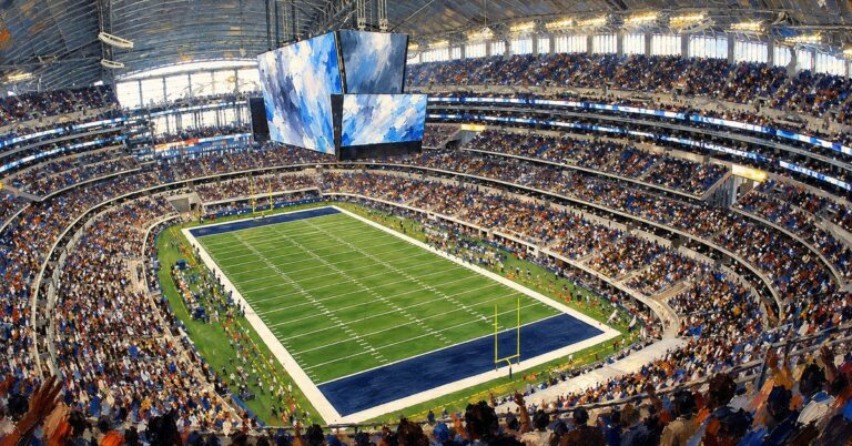 Editorial oil painting of AT&T Stadium in Arlington